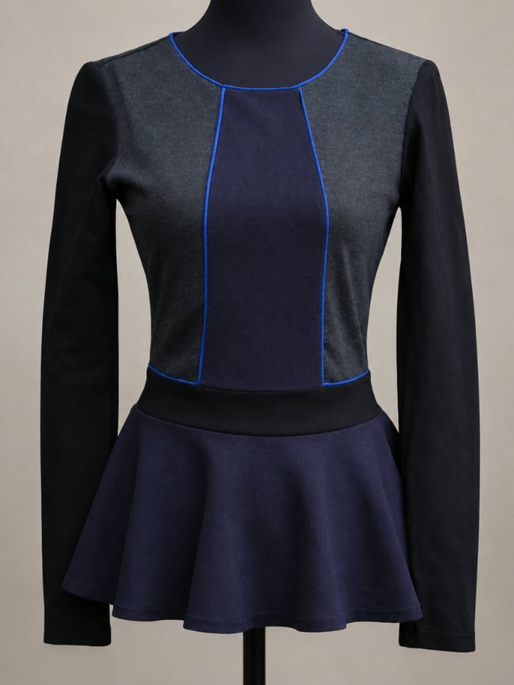 Hale Bob Colorblock Peplum Blouse Suede Paneling Top Small